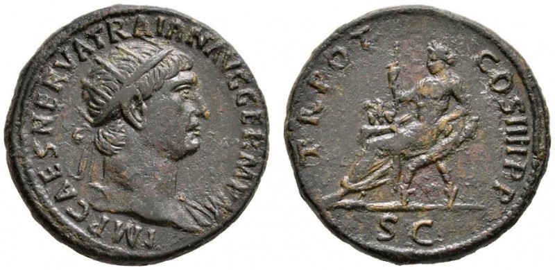 Kaiserzeit. Traianus 98-117. Dupondius 101/102 -Rom-. IMP CAES NERVA TRAIAN AVG ...