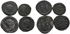 Kaiserzeit. Valerianus I. 253-260. Lot (4 Stücke): Antoniniane. Drapierte Büste mit Strahlenkrone nach rechts / Kaiser mit Stadtgöttin (RIC 287, 4,29 ...