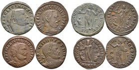 Kaiserzeit. Licinius I. 308-324. Lot (4 Stücke): Folles. Belorbeerte Büste (zum Teil drapiert und gepanzert) nach rechts / Jupiter nach links stehend ...