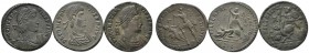 Kaiserzeit. Constantius II. 337-361. Lot (3 Stücke): Folles. Drapierte Panzerbüste mit Diadem nach rechts / Reitersturz (-Constantinopolis- RIC 79, 4,...
