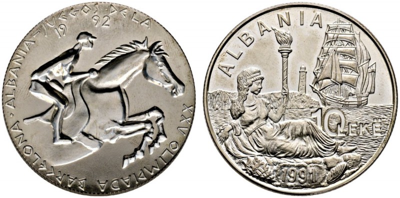 Albanien. Republik ab 1991. 10 Leke 1991. Olympische Sommerspiele - Reiter zu Pf...