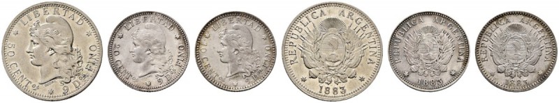 Argentinien. Lot (3 Stücke): 10, 20 und 50 Centavos 1883. KM. 26-28. der kleinst...