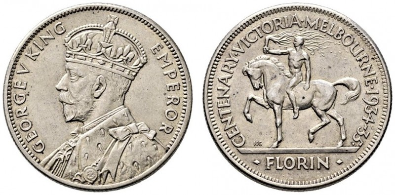Australien. Georg V. 1910-1936. Florin 1934/35. 100-Jahrfeier von Victoria und M...