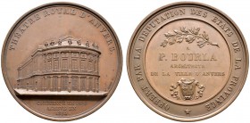 Belgien-Königreich. Leopold I. 1830-1865. Bronzemedaille 1834 von Hart, auf die Fertigstellung des Königlichen Theaters zu Antwerpen. Gebäudeansicht /...