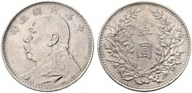 China-Republik. 1. Republik 1912-1949. Dollar Jahr 3 (1914). Präsident Yuan Shih-kai. Y. 329, Kann 645, L./M. 63. minimale Kratzer, vorzüglich