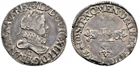 Frankreich-Königreich. Louis XIII. 1610-1643. Demi Franc 1615 -Saint-Lo-. 4e Type. Gad. 36, Dupl. 1312, Ciani 1624. selten, feine Patina, minimale Prä...