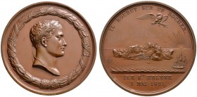 Frankreich-Königreich. Louis XVIII. 1814, 1815-1824. Bronzemedaille 1821 von Andrieu (unsigniert), auf Napoleons Tod. Dessen belorbeerte Büste nach re...