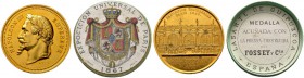 Frankreich-Königreich. Napoleon III. 1852-1870. Vergoldete Zinnmedaille 1867 von C. Trotin und A. Borrel, auf die Weltausstellung in Paris. Belorbeert...