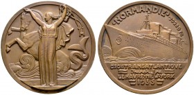 Frankreich-Königreich. Dritte Republik. Bronzemedaille 1935 von Vernon, auf die Transatlantiklinie Le Havre - New York. Nach halblinks stehende, weibl...