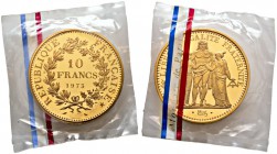 Frankreich-Königreich. Fünfte Republik seit 1958. 10 Francs - Dickabschlag (PIEDFORT) in GOLD 1973. Nach dem Modell von A. Dupré. Herkules­gruppe. Mit...