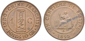 Französisch-Indochina. Bronze-1 Centime 1895. KM 7, Lecompte 46. seltener Einjahrestyp, gutes vorzüglich