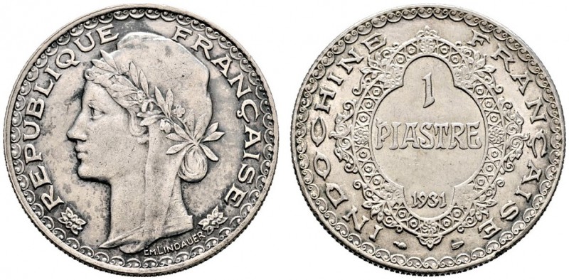 Französisch-Indochina. Piastre 1931. KM 19, Lecompte 312. vorzüglich