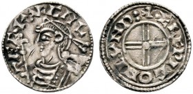 Großbritannien. Cnut 1016-1035. Penny (Short-cross Type) o.J. (1029/36) -London-. Brustbild mit Diadem nach links, davor Zepter / Doppeltes Kurzkreuz ...