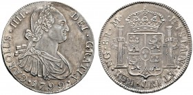 Guatemala. unter Spanien. 8 Reales 1799 -Guatemala-. KM 53, CCT 609. Prachtexemplar mit feiner Patina, vorzüglich-prägefrisch