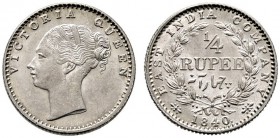 Indien-Britisch Indien und East India Company. Victoria 1837-1901. 1/4 Rupee 1840. KM 453. prägefrisch