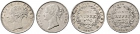 Indien-Britisch Indien und East India Company. Victoria 1837-1901. Lot (2 Stücke): Rupee 1840. Zwei Varianten. KM 457. vorzüglich-prägefrisch