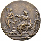 Italien. Einseitige Bronzemedaille o.J. (um 1800) unsigniert. Sitzende Pallas Athene zwischen nacktem, männli­chen Modell und einer gleichgestalteten ...