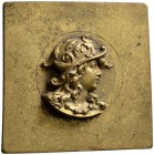 Italien. Einseitige, rechteckige Bronzeplakette o.J. (um 1900) unsigniert. Behelmte Büste der Pallas Athene im Hochrelief nach rechts. 53 x 53 mm vorz...