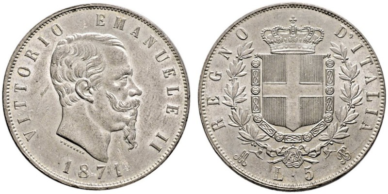 Italien-Königreich. Victor Emanuel II. 1861-1878. 5 Lire 1871 -Mailand-. Pagani ...
