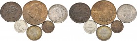 Italien-Königreich. Victor Emanuel II. 1861-1878. Lot (6 Stücke): 1 Lira 1863, 50 Centesimi 1867, 20 Centesimi 1863, 5 Centesimi 1861 und 1 Centesimo ...