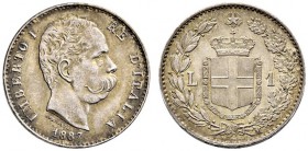 Italien-Königreich. Umberto I. 1878-1900. Lira 1897 -Mailand-. Pagani 604. feine Patina, vorzüglich-Stempelglanz