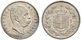 Italien-Königreich. Umberto I. 1878-1900. Lira 1899 -Rom-. Pagani 606. leichte Tönung, kleiner Randfehler, vorzüglich-Stempelglanz