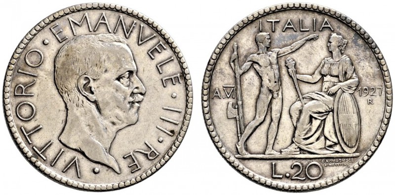 Italien-Königreich. Victor Emanuel III. 1900-1946. 20 Lire 1927 (A. VI). Pagani ...