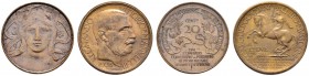 Italien-Königreich. Victor Emanuel III. 1900-1946. Lot (2 Stücke): Jetonartige 2 Lire 1928 sowie Cu-20 Centesimi 1906. Ausstellung zu Mailand. Gigante...