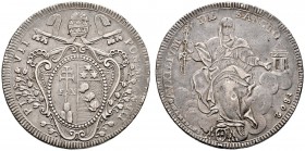 Italien-Kirchenstaat (Vatikan). Pius VII. 1800-1823. Scudo 1802 (AN III) -Rom-. Heilige auf Wolken thronend mit Schlüssel und Kirche / Tiara und gekre...