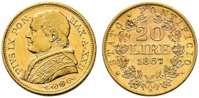 Italien-Kirchenstaat (Vatikan). Pius IX. 1846-1878. 20 Lire 1867 (A. XXII) -Rom-. Berman 3333, Fr. 280, Pagani 531. 6,47 g (Bild siehe unten) vorzügli...