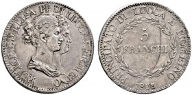 Italien-Lucca (und Piombino). Felice Baciocci und Elisa Bonaparte 1805-1814. 5 Franchi 1808 -Florenz-. Große Brustbilder. Pagani 254a, Dav. 203, Mont....