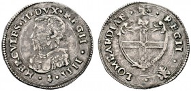 Italien-Reggio Emilia. Ercole II. d'Este 1534-1559. Bianco(ne) o.J. +.HERCVLES.II.DVX.REGII.IIII. Brustbild im reich ver­zierten Harnisch nach links /...