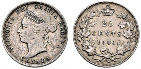 Kanada. 25 Cents 1886. KM 5. seltenes Jahr, dunkle Patina, winzige Randfehler, sehr schön-vorzüglich