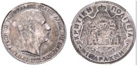 Kreta. Prinz Georg von Griechenland 1898-1906. Drachma 1901 -Paris-. Divo 132, KM 7. In Plastikholder der PCGS (slapped) mit der Bewertung AU 58 sehr ...