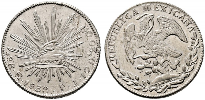 Mexiko. Erste Republik 1823-1864. 8 Reales 1838 -Guanajuato-. KM 377.8 minimaler...
