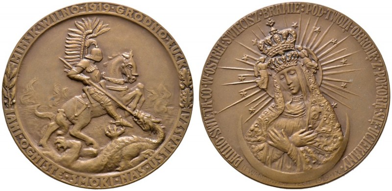 Polen. Zweite Polnische Republik 1918-193. Bronzemedaille 1919 von S. Lewandowsk...
