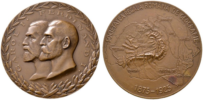 Rumänien. Ferdinand I. 1914-1927. Bronzemedaille 1925 von A. Weinberger, auf die...