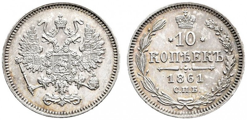 Russland. Alexander II. 1855-1881. 10 Kopeken 1861 -Paris und Straßburg-. Randva...