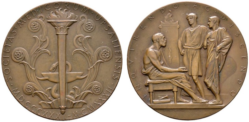 Schweden. Gustav V. 1907-1950. Bronzemedaille 1932 von E. Lundberg, auf das 100-...