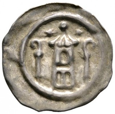 Schweiz-Basel, Bistum. Berthold II. von Pfirt 1248-1262. Pfennig. Zweigeschossig...
