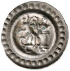 Schweiz-Schaffhausen. Runder Pfennig Ende 14. Jh. Aus Turm springender Widder nach links, über dem Turm eine Kugel. Wulstreif und Perlkreis. Wiel. (Sc...