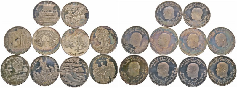 Tunesien. Republik. Set von 10 Silbermünzen zu 1 Dinar 1969. Hannibal-Masinissa-...