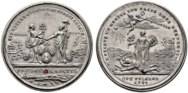 USA. Zinnmedaille mit Kupferstift 1783 von J.Chr. Reich (unsigniert), auf die An...