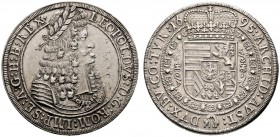 Haus Habsburg. Leopold I. 1657-1705. Taler 1695 -Hall-. Mit Stempelschneidersignatur IAK unter der Schulter. Her. 642, Dav. 3245, Voglh. 221/6, MT 754...