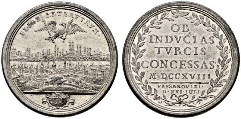 Haus Habsburg. Karl VI. 1711-1740. Zinnmedaille mit Kupferstift 1718 von P.H. Mü...