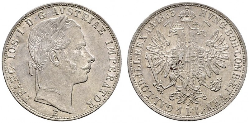 Haus Österreich. Franz Josef I., Kaiser von Österreich 1848-1916. Gulden 1863 -K...