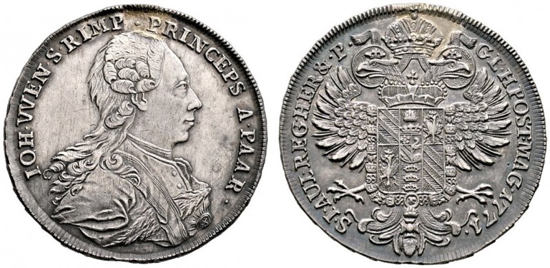 Paar, Fürstentum. Johann Wenzel 1741-1792. 1/2 Taler 1771 -Wien-. Holzm. 66. Auf...