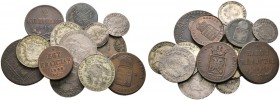 Lots. 15 Stücke: RDR/ÖSTERREICH. Franz I., 20 Kreuzer 1808 B, 1822 E, 1830 B und 1834 B, 5 Kreuzer 1820 B, 3 Kreuzer 1820 A sowie Kupfermünzen zu 30 K...