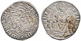 ITALIEN-MAILAND. Galeazzo II. Visconti 1354-1378. Pegione da 1 1/2 Soldi o.J. Behelmter Schild im gespitzten Vierpass, in den Winkeln Rosetten / Hl. A...