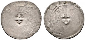 BÖHMEN. Wenzel III. (IV.) 1378-1419. Prager Groschen mit Gegenstempel "Stadtwappen" von KAUFBEUREN. Krusy K 2,2. 2,33 g selten, Münze gering erhalten,...